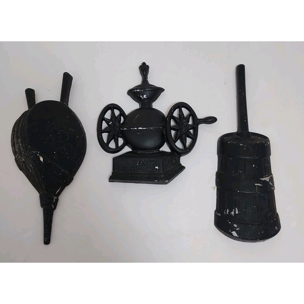 3 Vintage‎ Sexton Cast Iron Wall Hangings Coffee Grinder Bellows Butter Churn